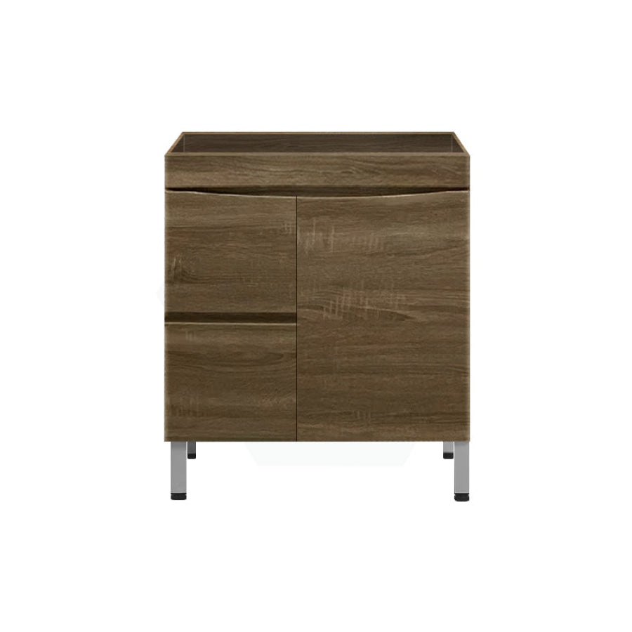 750Mm Freestanding Mdf Vanity Curve Edge Dark Oak Finish Left / Right Drawers Cabinet Only For
