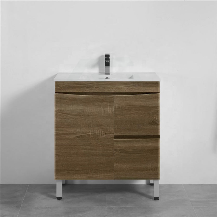 750Mm Freestanding Mdf Vanity Curve Edge Dark Oak Finish Left / Right Drawers Cabinet Only For