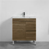 750Mm Freestanding Mdf Vanity Curve Edge Dark Oak Finish Left / Right Drawers Cabinet Only For