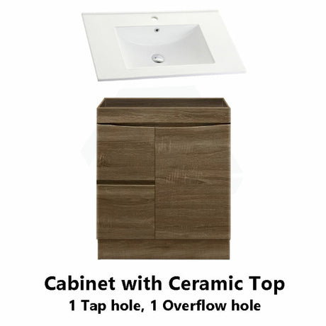 750Mm Freestanding With Kickboard Mdf Curve Edge Vanity Dark Oak Finish Left / Right Drawers Cabinet