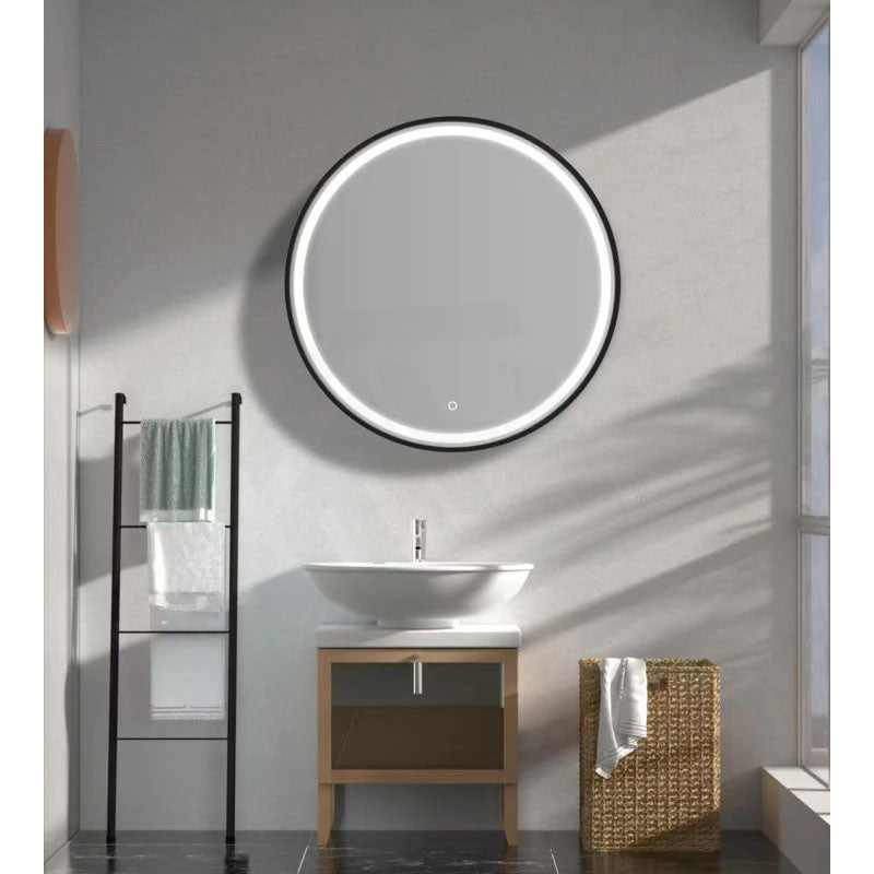 750/900mm Lamex Round Black Framed LED Frontlit Mirror Defogger Pad Touch Switch