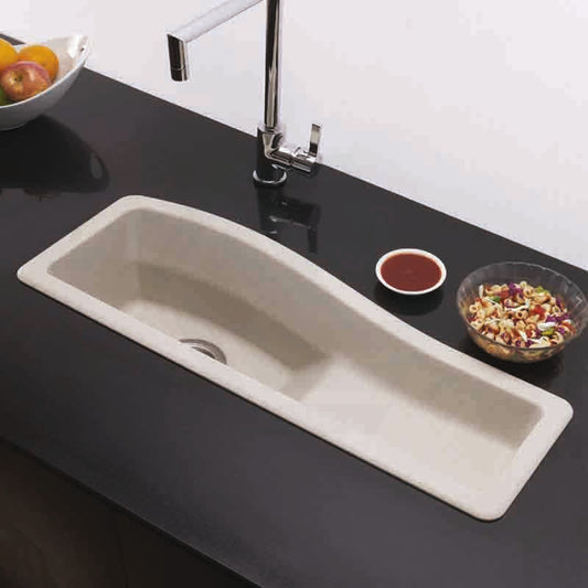 762x280x200Mm Cream Quartz Granite Single Bowl Sink With Drain Board For Top/under Mount