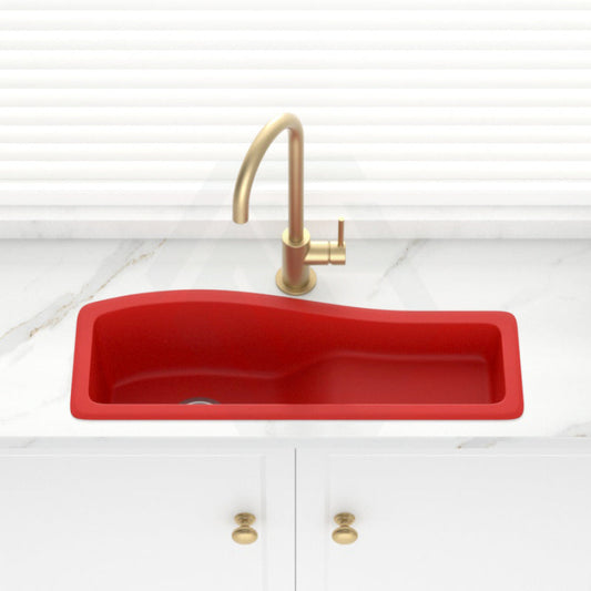 762X280X200Mm Red Quartz Granite Single Bowl Sink With Drain Board For Top/Under Mount In Kitchen