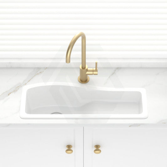 762X280X200Mm White Quartz Granite Single Bowl Sink With Drain Board For Top/Under Mount In Kitchen