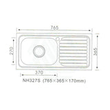 Eden 765X365X180mm Stainless Steel Kitchen Sink Left Right Single Bowl Available Sinks