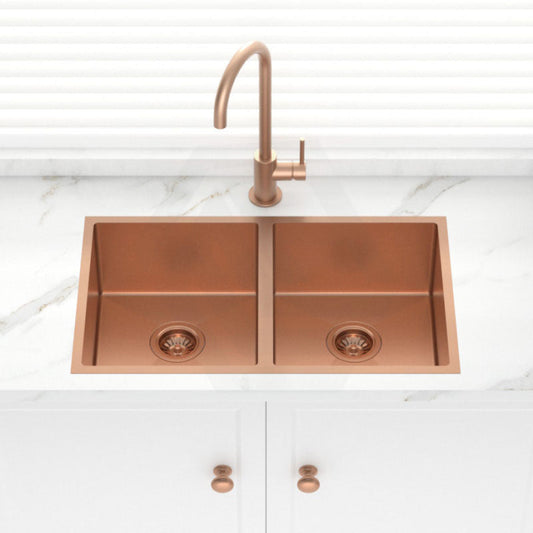 Stainless Steel Kitchen Sink Double Bowls 770mm Rose Gold