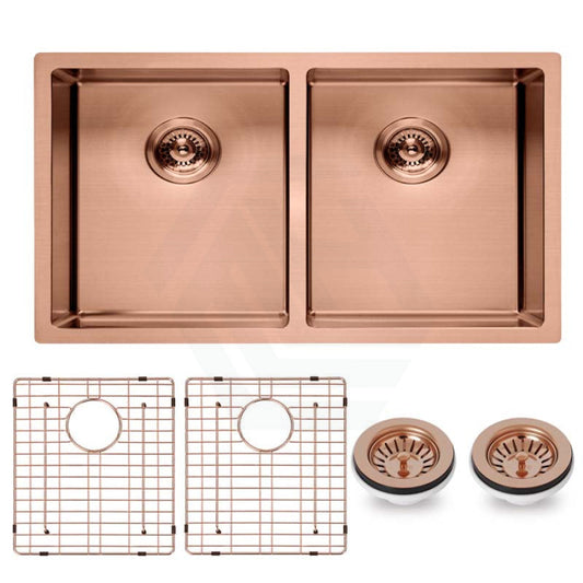 770X450X215Mm Rose Gold Pvd 1.2Mm Handmade Top/undermount Double Bowls Kitchen Sink