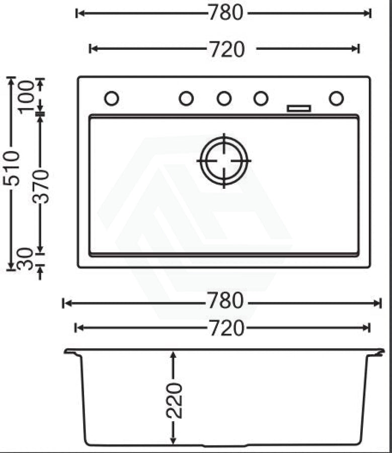 780X510X220Mm Carysil Concrete Grey Single Bowl Granite Stone Kitchen Laundry Sink Top/under Mount