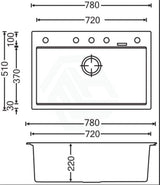 780X510X220mm Carysil White Single Bowl Granite Stone Kitchen Laundry Sink Top/ Under Mount Products