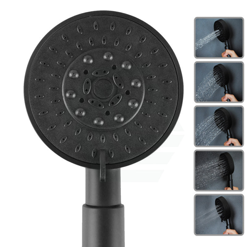 8 Inch Right Angle Round Black Twin Shower Station Top Inlet With 5 Functions Handheld Showers
