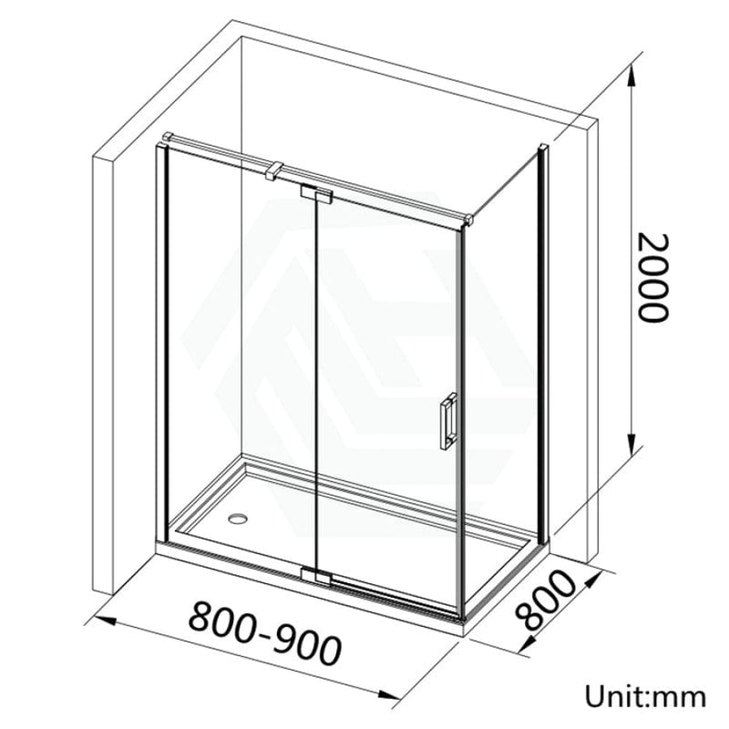 800-900X2000Mm L Shape Frameless Shower Screen Adjustable Pivotal Door Chrome Hardwares 10Mm Glass