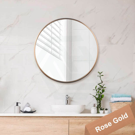 600/800Mm Rose Gold Stainless Steel Framed Round Wall Mirror With Brackets 800X800X40Mm