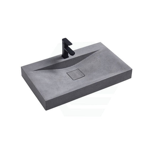 800X480X100Mm Rectangle Above Counter Concrete Basin French Grey Pop Up Waste Included Basins