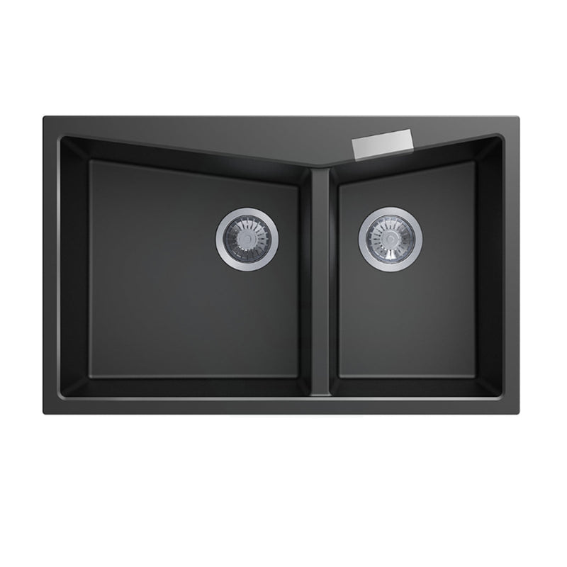 800X500X220Mm Carysil Black Double Bowl Granite Kitchen Laundry Sink Top/flush Mount