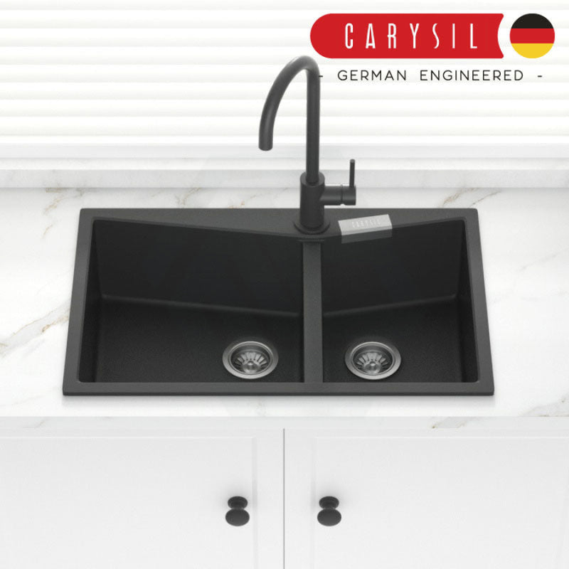 Carysil Granite Kitchen Sink Double Bowls 800mm Black