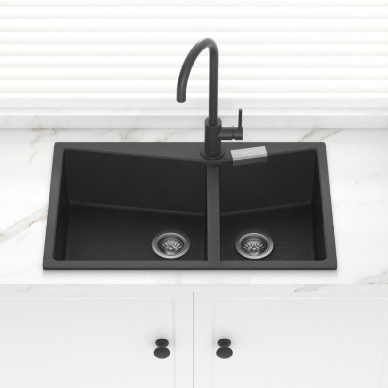 800X500X220Mm Carysil Black Double Bowl Granite Kitchen Sink Top/Flush Mount Sinks