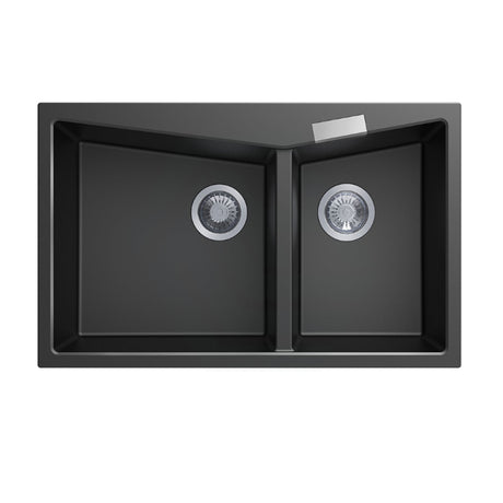 800X500X220mm Carysil Black Double Bowl Granite Kitchen Laundry Sink Top/ Flush Mount