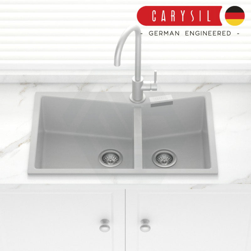 Carysil Granite Kitchen Sink Double Bowls 800mm Concrete Grey