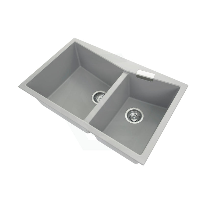 800X500X220Mm Carysil Concrete Grey Double Bowl Granite Kitchen Laundry Sink Top/flush Mount