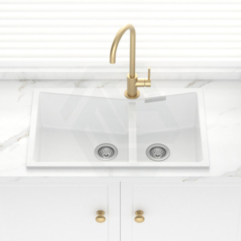 800X500X220Mm Carysil White Double Bowl Granite Kitchen Sink Top/Flush Mount Sinks