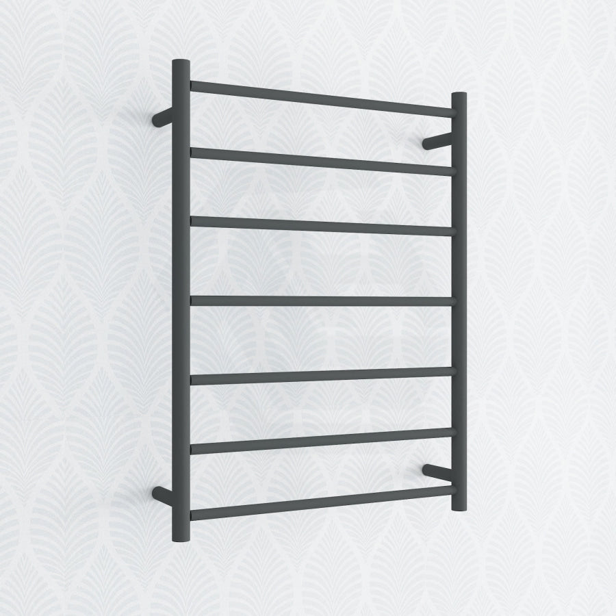 800X600X121.8Mm Round Matt Black Electric Heated Towel Rack 7 Bars