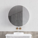 800x800x140mm Round Pencil Edge Mirror Wall Hung Shaving Cabinet Matt White