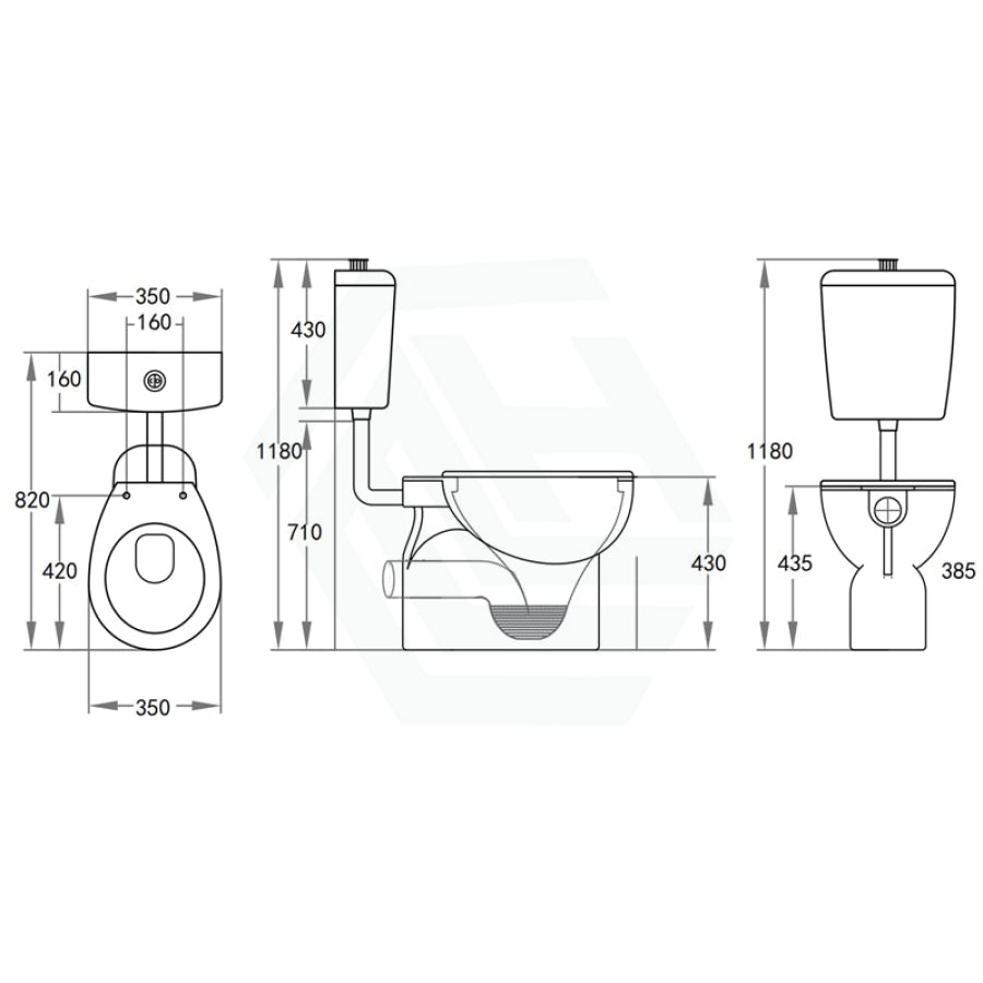 820X350X1180Mm Disabled Special Care Toilet Suite White Ceramic Box Rim Bottom Inlet P Trap