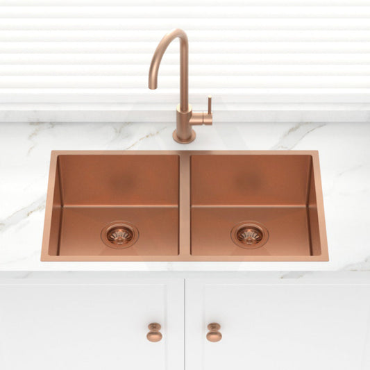 Stainless Steel Kitchen Sink Double Bowls 820mm Rose Gold