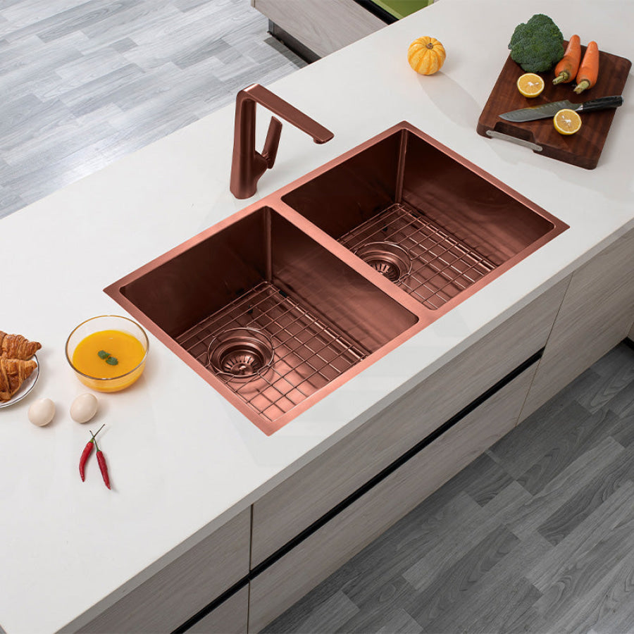 820X457X230Mm Rose Gold Pvd Double Bowls Kitchen Sink Top/undermount