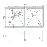 820X457X230Mm Rose Gold Pvd Double Bowls Kitchen Sink Top/undermount