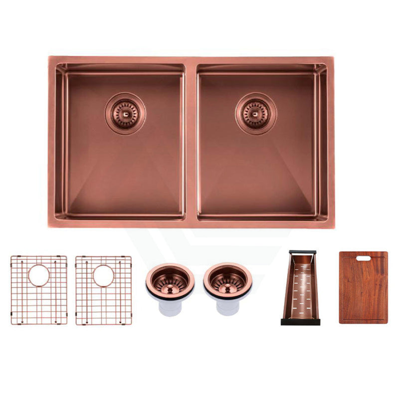 820X457X230Mm Rose Gold Pvd Double Bowls Kitchen Sink Top/undermount
