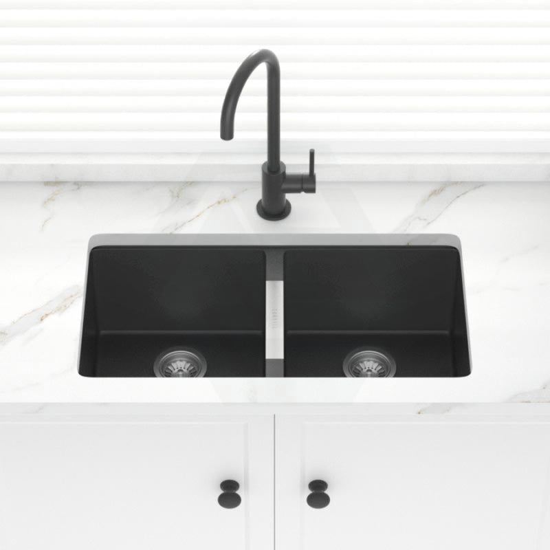 824X481X241Mm Carysil Black Double Bowls Granite Undermount Kitchen Laundry Sink