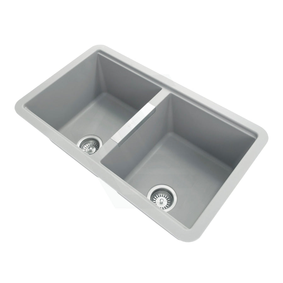 824X481X241mm Carysil Concrete Grey Double Bowls Granite Undermount Kitchen Laundry Sink