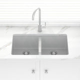 824X481X241mm Carysil Concrete Grey Double Bowls Granite Undermount Kitchen Laundry Sink