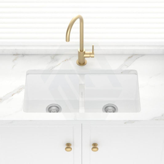 824X481X241Mm Carysil White Double Bowls Granite Undermount Kitchen Laundry Sink