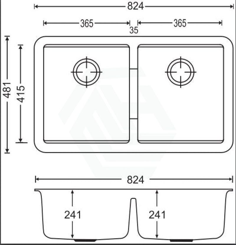 824X481X241Mm Carysil White Double Bowls Granite Undermount Kitchen Laundry Sink