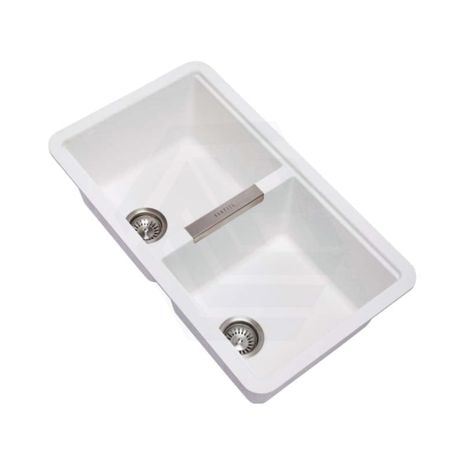 824X481X241mm Carysil White Double Bowls Granite Undermount Kitchen Laundry Sink