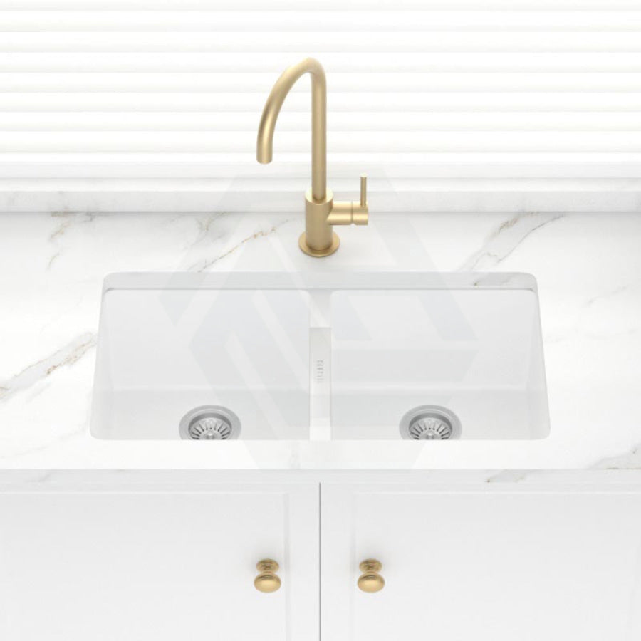 824X481X241mm Carysil White Double Bowls Granite Undermount Kitchen Laundry Sink