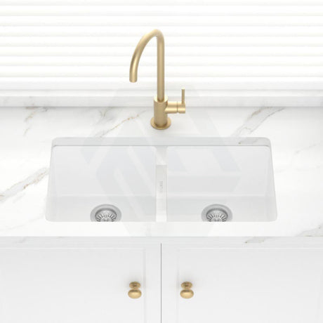 824X481X241mm Carysil White Double Bowls Granite Undermount Kitchen Laundry Sink