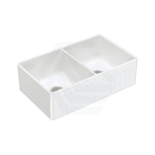 835X505X255Mm Charlton Gloss White Ceramic Fluted Double Bowls Kitchen Butler Laundry Sink Sinks