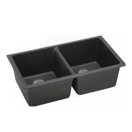 838X476X241mm Black Kitchen Laundry Sink Granite Stone Under Mount Double Bowls