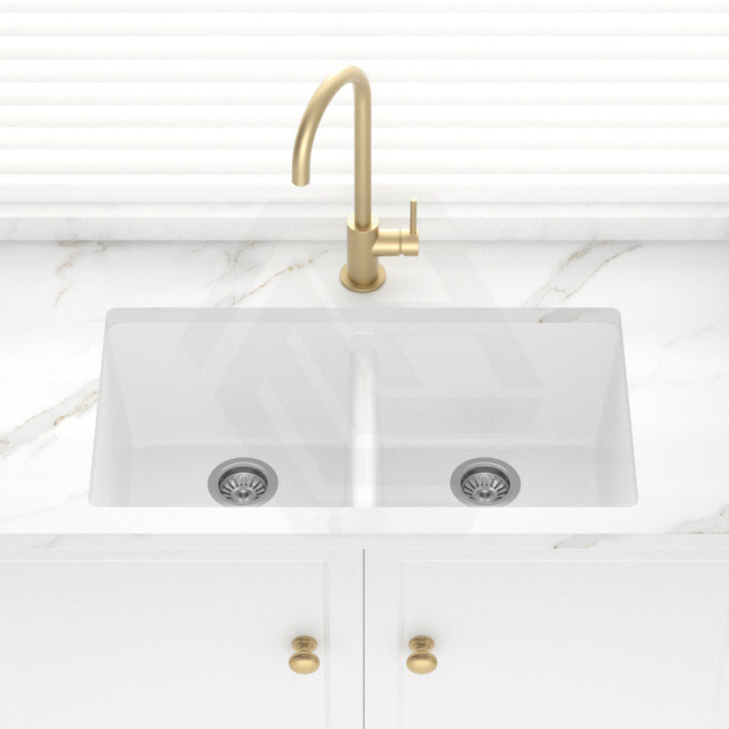 Granite Kitchen Sink Double Bowls Under Mount 838mm White