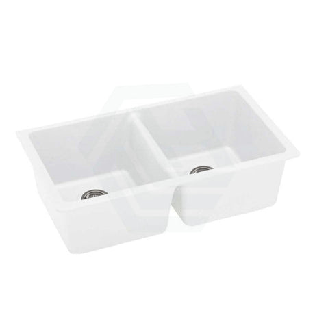 838X476X241mm White Kitchen Laundry Sink Granite Stone Under Mount Double Bowls