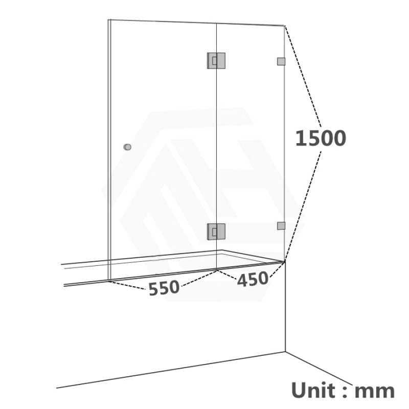 850/1000X1500Mm Fixed & Swing Bathtub Shower Screen 10Mm Tempered Glass Frameless Panel Matt Black