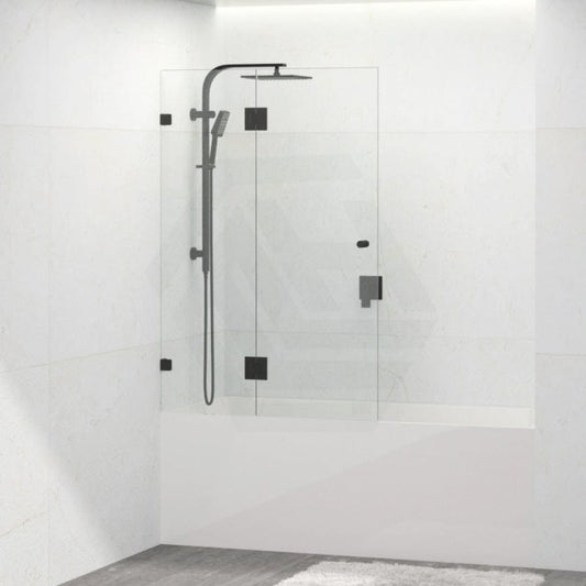Tempered Glass Frameless Bathtub Shower Screen Swing Panel Matt Black