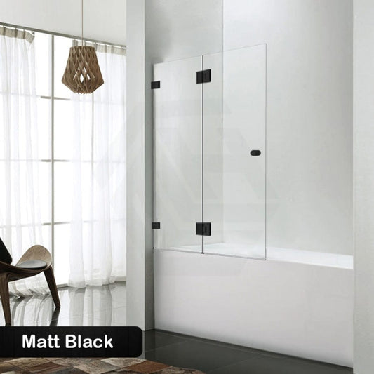 850/1000X1500Mm Fixed & Swing Bathtub Shower Screen 10Mm Tempered Glass Frameless Panel Matt Black