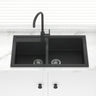 860X500X205mm Carysil Black Double Bowl Granite Kitchen Laundry Sink Top/ Flush/ Under Mount Products