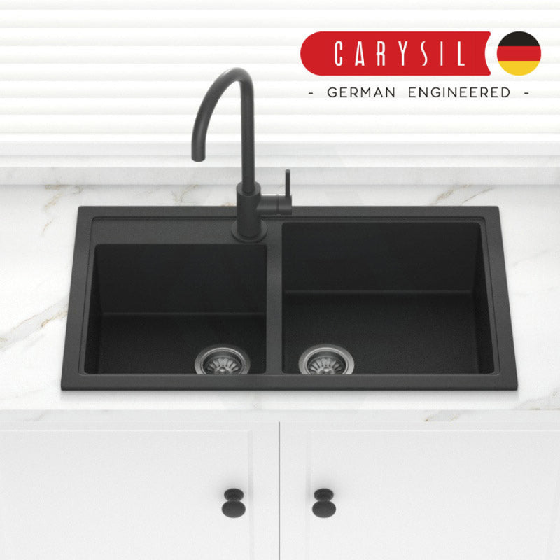 Carysil Granite Kitchen Sink Double Bowls 860mm Black