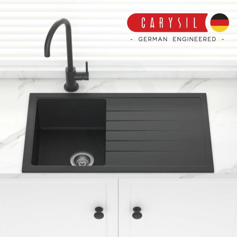Carysil Granite Kitchen Sink Single Drain Board 860mm Black