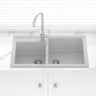 860X500X205mm Carysil Concrete Grey Double Bowl Granite Kitchen Laundry Sink Top/ Flush/ Under Mount